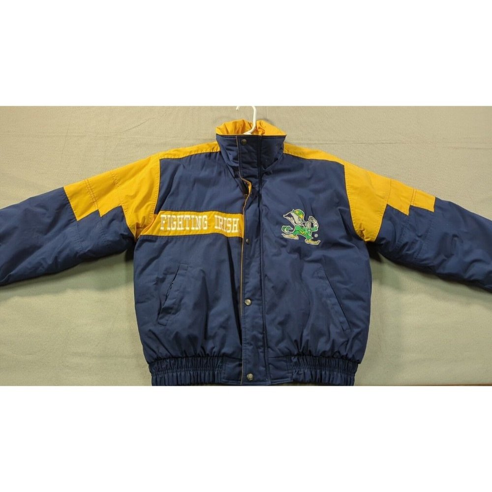 Notre Dame Fighting Irish Logo 7 Jacket Blue Gold Zip Up & Snap Size M Preowned